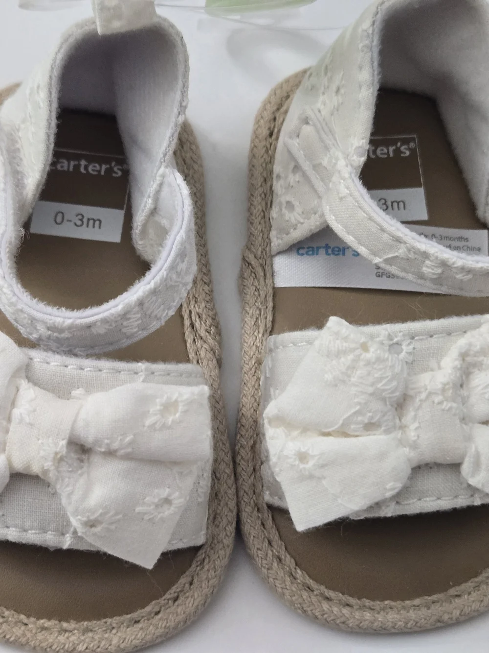 Carter’s Baby Girl White Eyelet Bow Sandals 0-3 Months Espadrille NWT